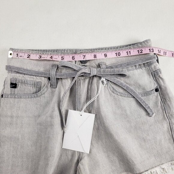 Kancan Tamsin Belted Jean Short Womens Small Gray High Rise Raw Hem Denim Cotton - Picture 10 of 11